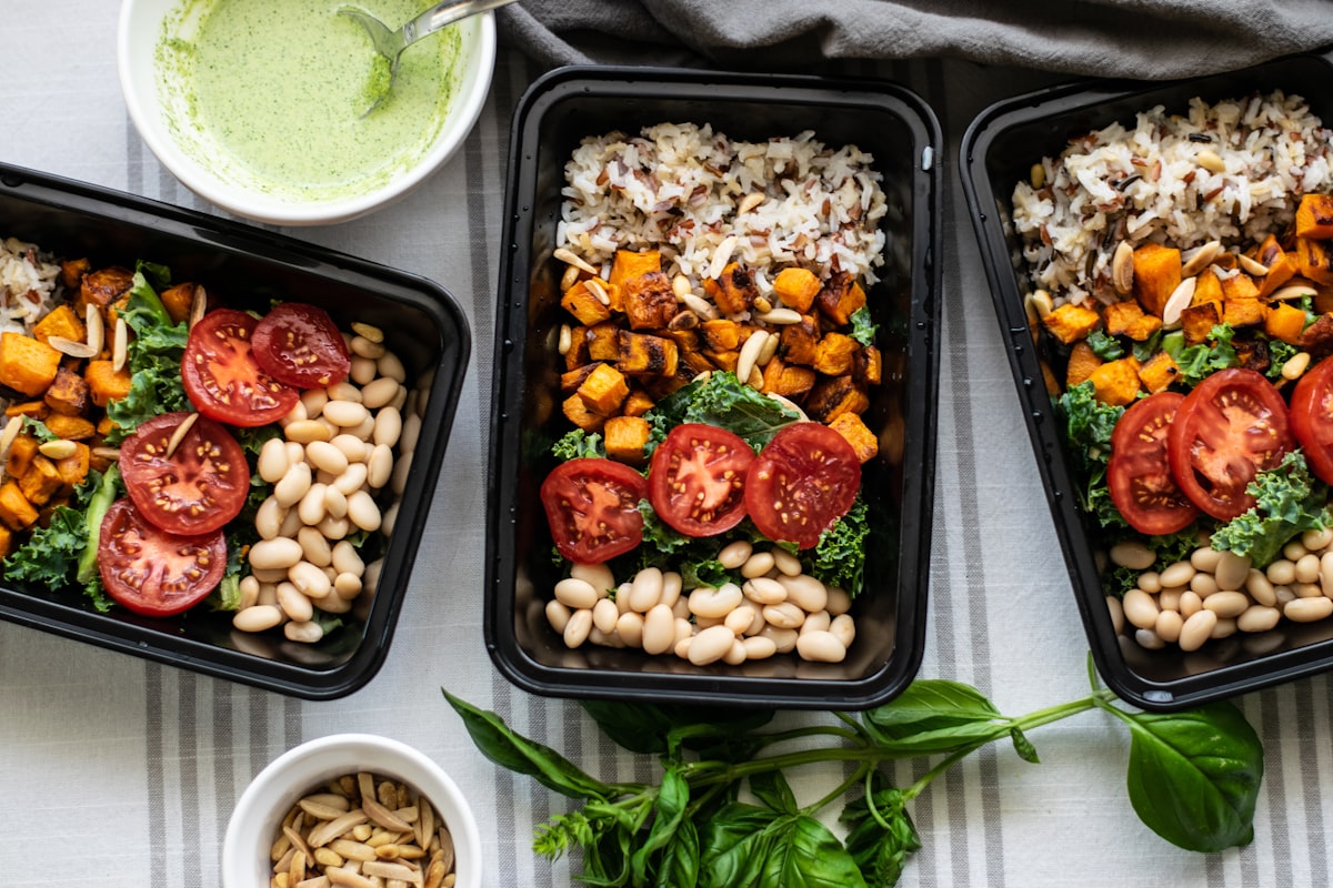 Healthy balanced meal with fresh vegetables and proteins